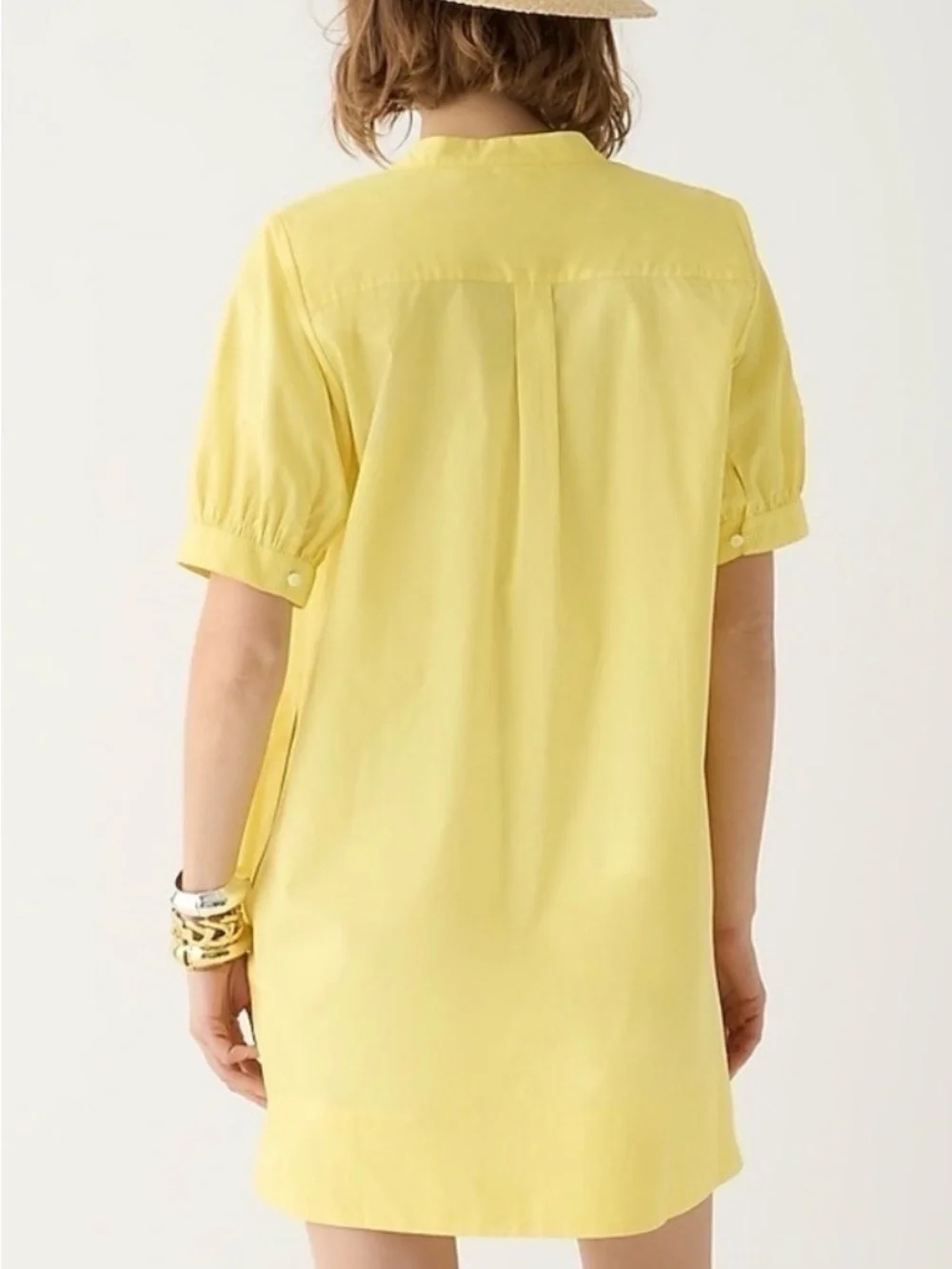 New J Crew Short Sleeve Mini Shirt Dress Cotton Poplin Yellow